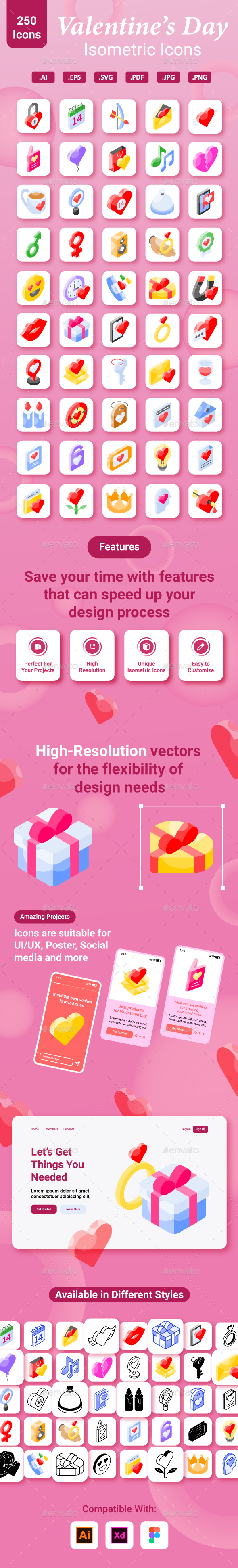 [DOWNLOAD]Valentines Day Isometric Icons