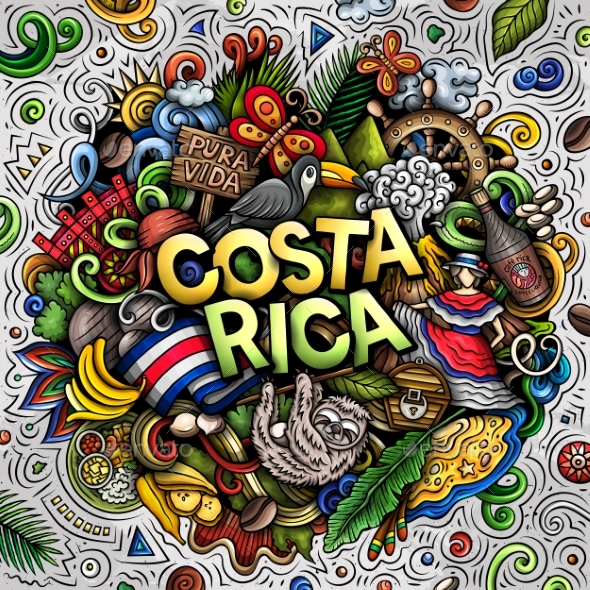 Costa Rica Cartoon Doodle Illustration
