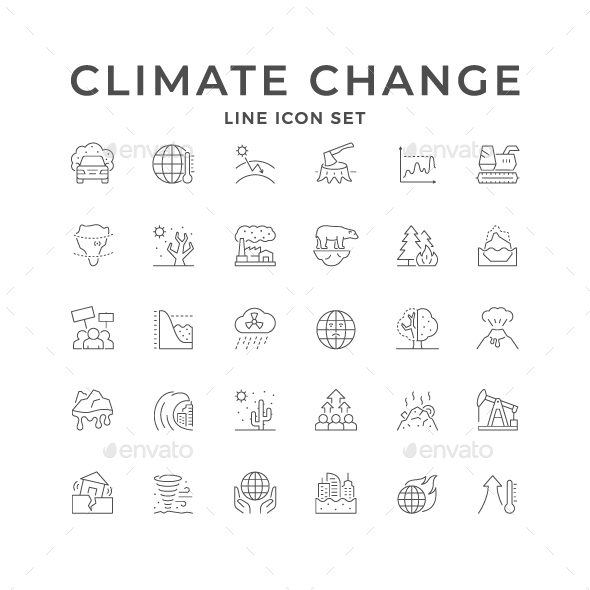 Set Line Icons of Climate Change