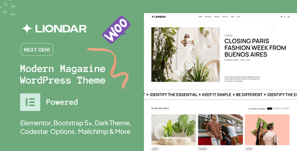 Liondar - Creative Magazine Blog & News WordPress Theme + WooCommerce