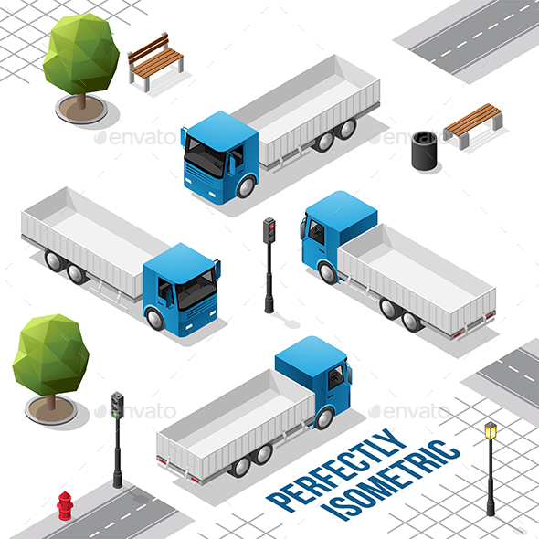 [DOWNLOAD]Blue Isometric Truck from Different Angles