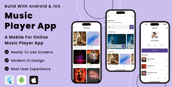 Musicplayer App - Online Music Player | Music Streaming Flutter App | Android | iOS Mobile App