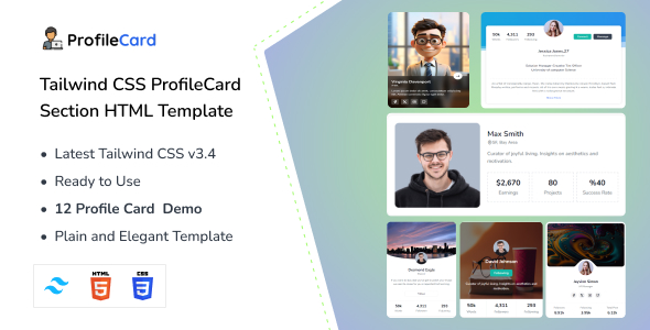 ProfileCard - Tailwind CSS Profile Card HTML Template