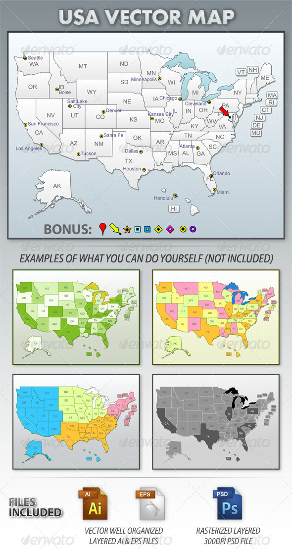 USA Vector Map - Technology Conceptual