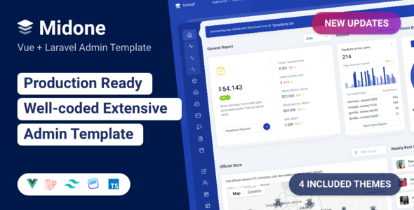 [DOWNLOAD]Midone - Tailwind CSS Vue + Laravel Admin Dashboard Template + HTML Version