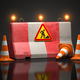 Under construction web site design. Road sign on barrier with traffic cones - PhotoDune Item for Sale