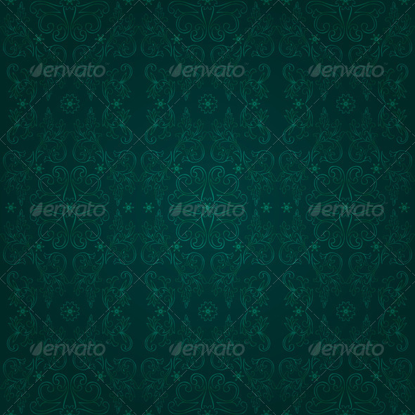 Floral seamless pattern on green background - Backgrounds Decorative