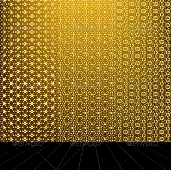 Golden Room with set seamless and wooden floor - Patterns Decorative