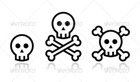 Cartoon skull with bones vector icon set - People Characters