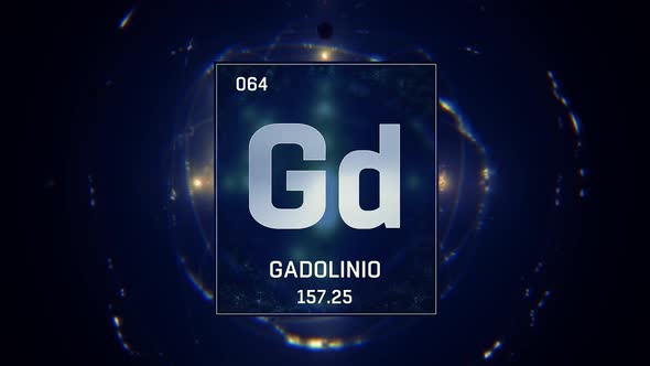 Gadolinium as Element 64 of the Periodic Table on Blue Background in Spanish Language