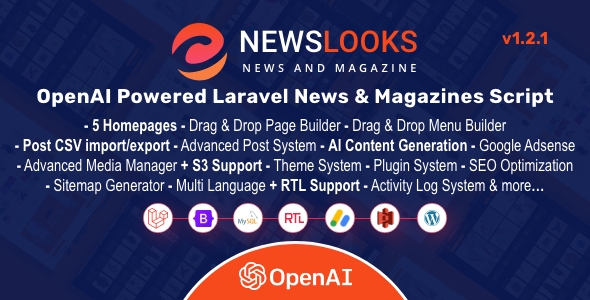 NewsLooks  OpenAI Powered Laravel News & Magazines Script