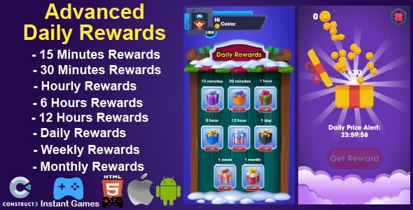 Advanced Daily Rewards - HTML5 Game - Construct 3