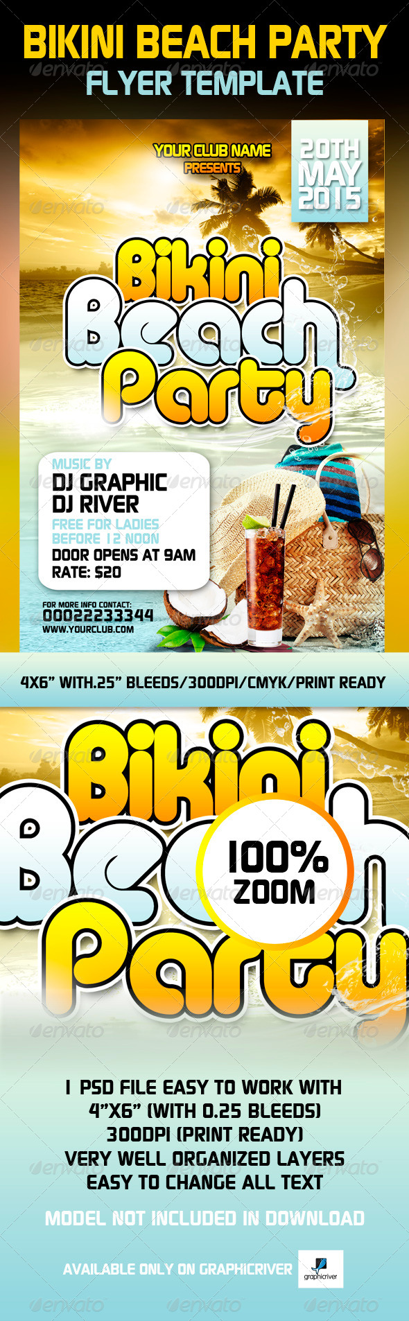 Bikini Beach Party Flyer Template - Clubs & Parties Events
