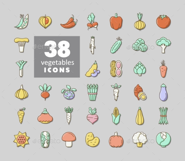 Vegetables Outline Isolated Vector Icons Set