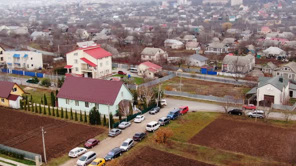 Panoramic Aerial Shot in Town