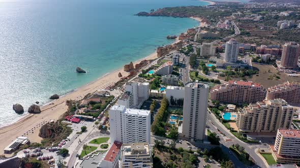 Beautiful Aerial Views of the Portuguese Southern City of Portimao Over the Stunning Beaches and alt