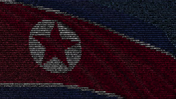 Waving Flag of North Korea Made of Text Symbols on a Display