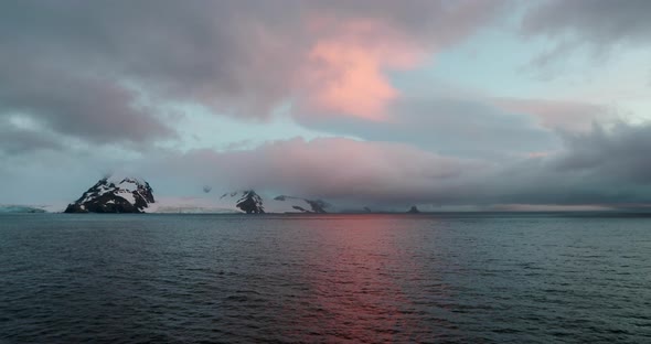 WS View of Half Moon Island at sunset / Antarctica