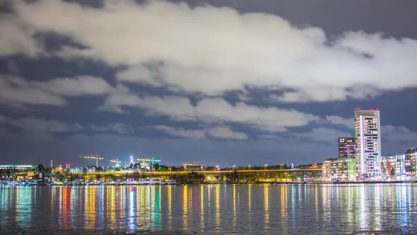 Time Lapse of Bridge and Buildings at Night