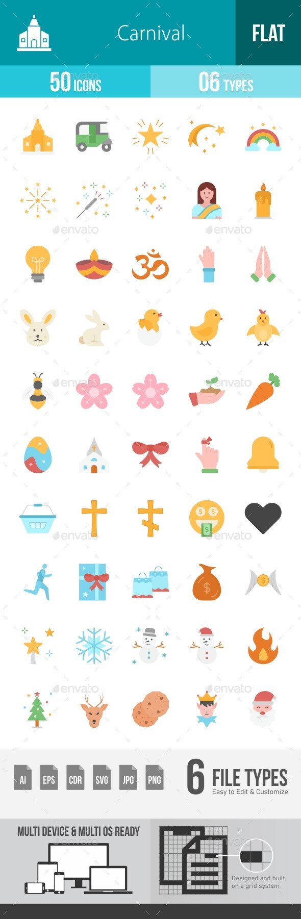 Carnival Flat Multicolor Icons