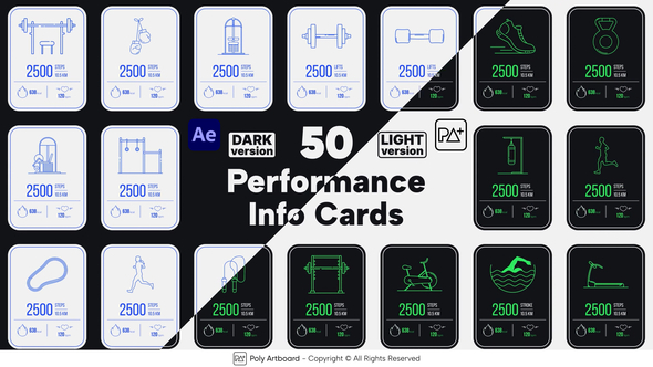 Fitness Performance Info Cards For After Effects
