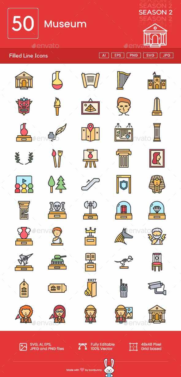 Museum Filled Line Icons