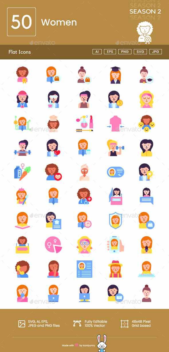 Women Flat Multicolor Icons