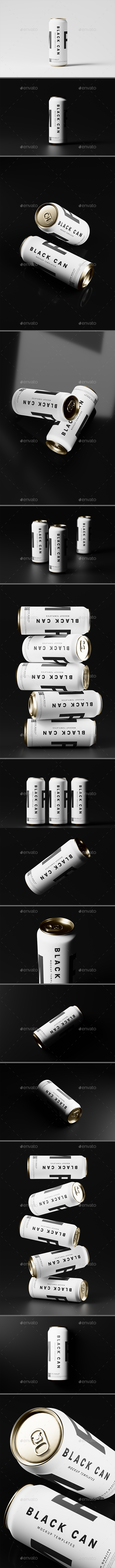 Black Soda or Beer Aluminum Can Mockup Collection