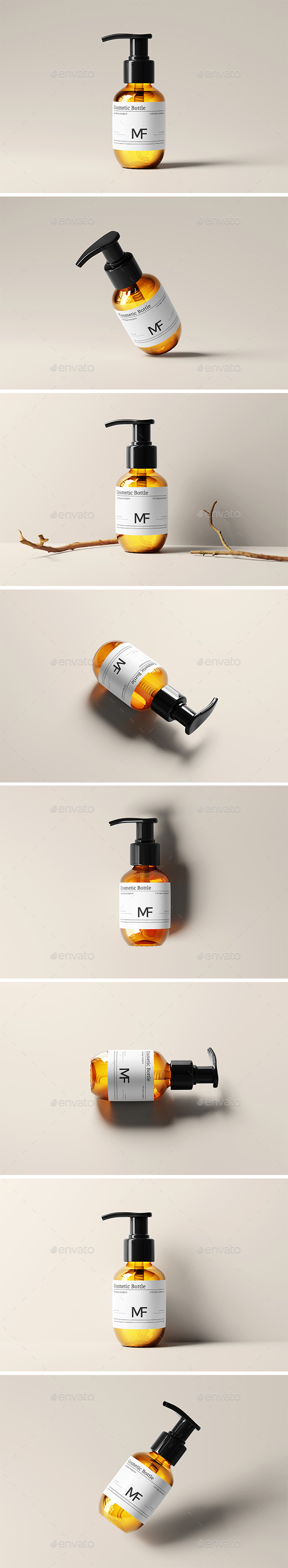 Small Amber Glass Cosmetic Pump Bottle Mockups