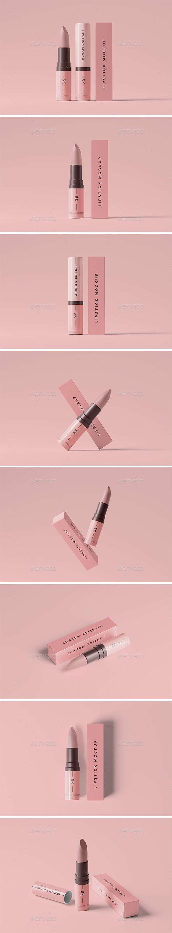 Cosmetic Lipstick and Outer Packaging Box Mockups