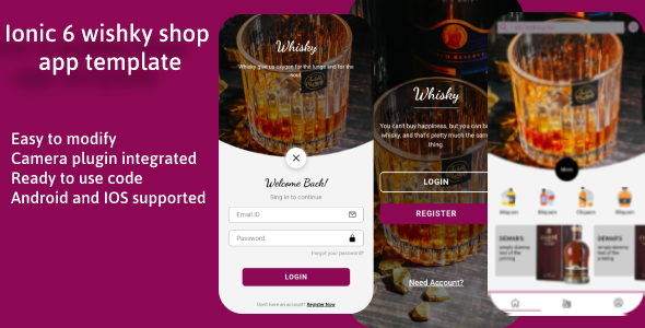 ionic 6 whiskey shop app template - app UI