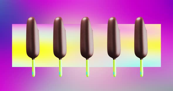 Minimal motion design. 3d chocolate ice cream on creative gradient space.