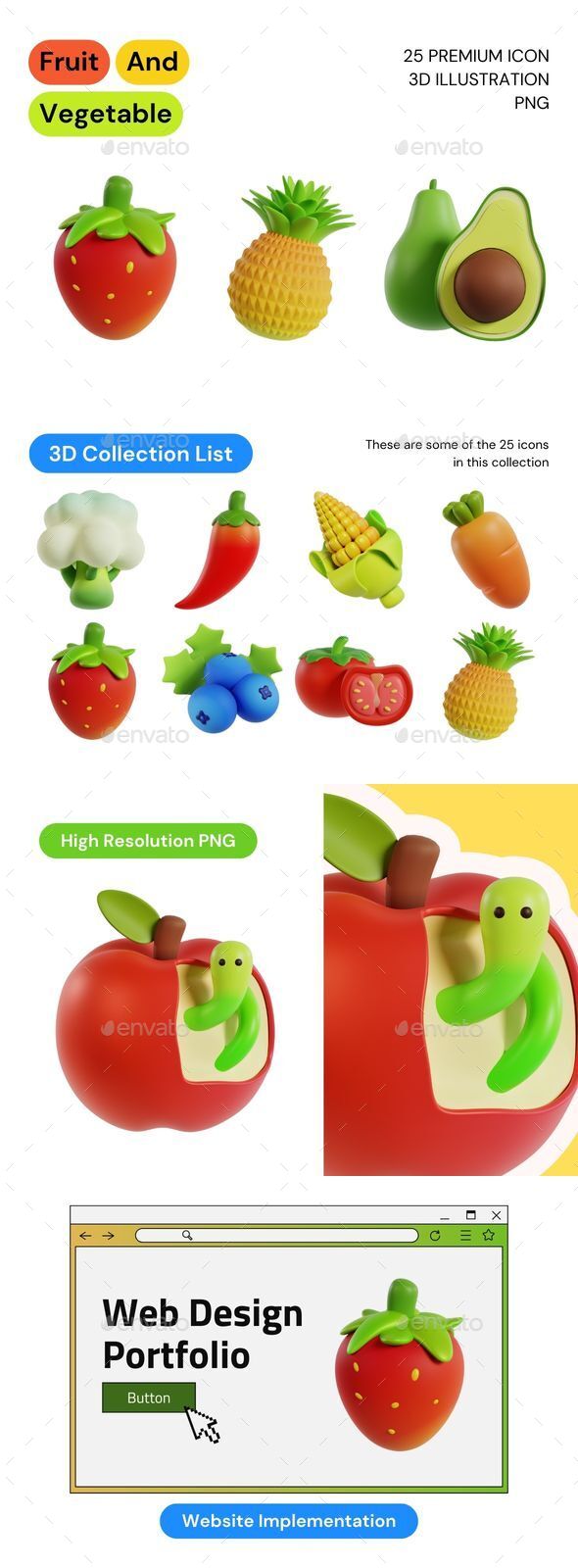 [DOWNLOAD]Fruits and Vegetables 3D Icon