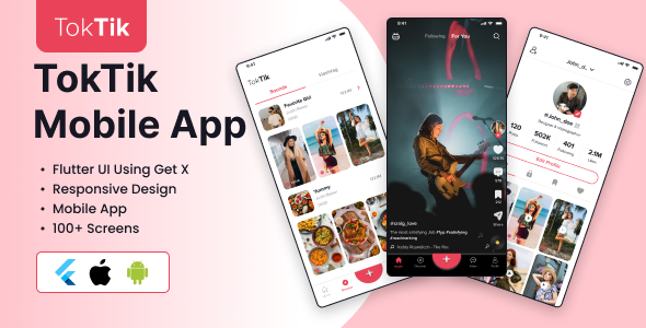 TokTik - Flutter Mobile App Template | TikTok Clone | Video Maker | UI Kit