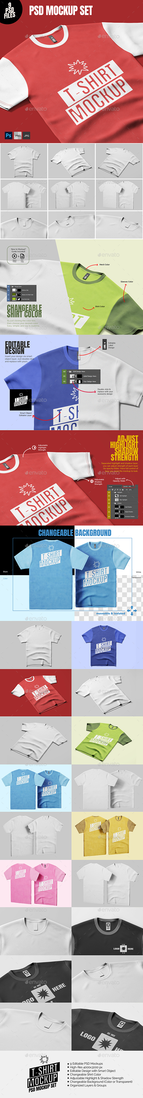 Casual Tshirt Apparel Editable PSD Mockup Set