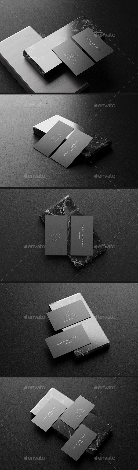 Business Cards on a Marble Block Mockups