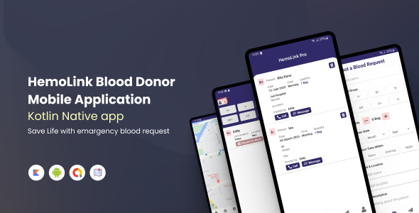 HemoLink - Nearest Bloodbank,Blood Donor  Android Native Kotlin App With Firebase