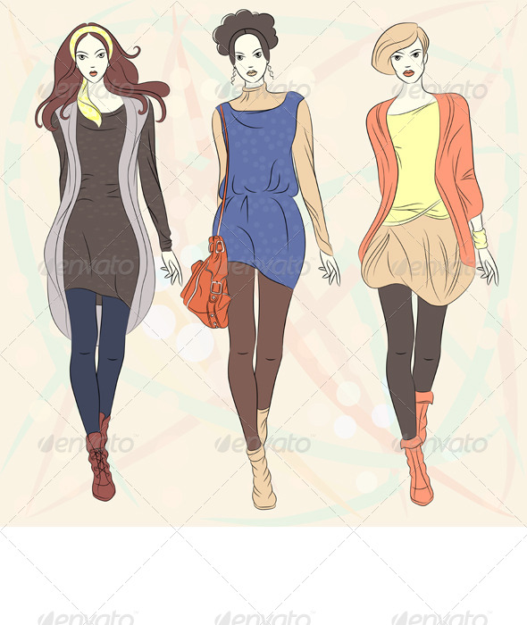 Vector Beautiful Fashion Girls Top Models - People Characters