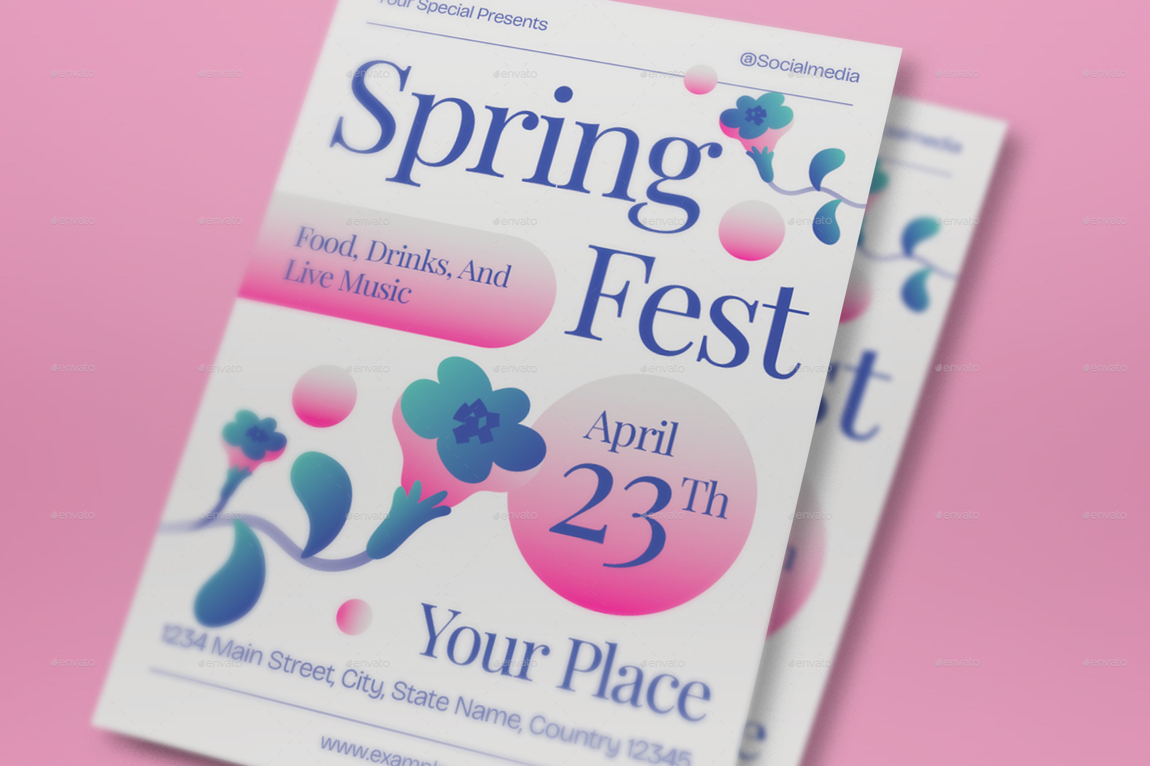 Pink Modern Spring Fest Flyer Set, Print Templates | GraphicRiver