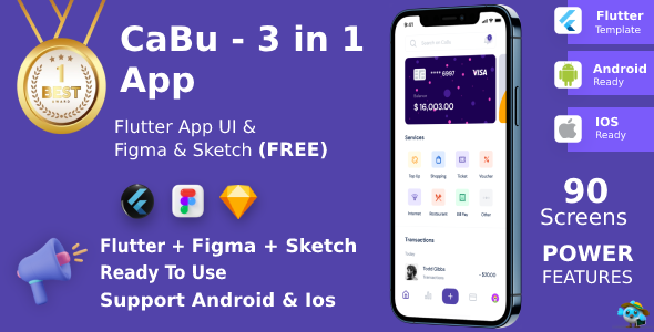 Multi-Purpose(3 Apps in 1) ANDROID + IOS + FIGMA + Sketch | UI Kit | CaBu | LifetimeUpdate | Flutter
