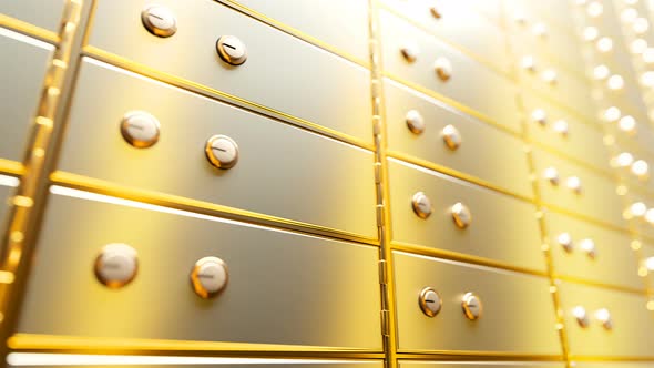 Golden Safe Deposit Boxes in a Bright Bank Vault Room alt