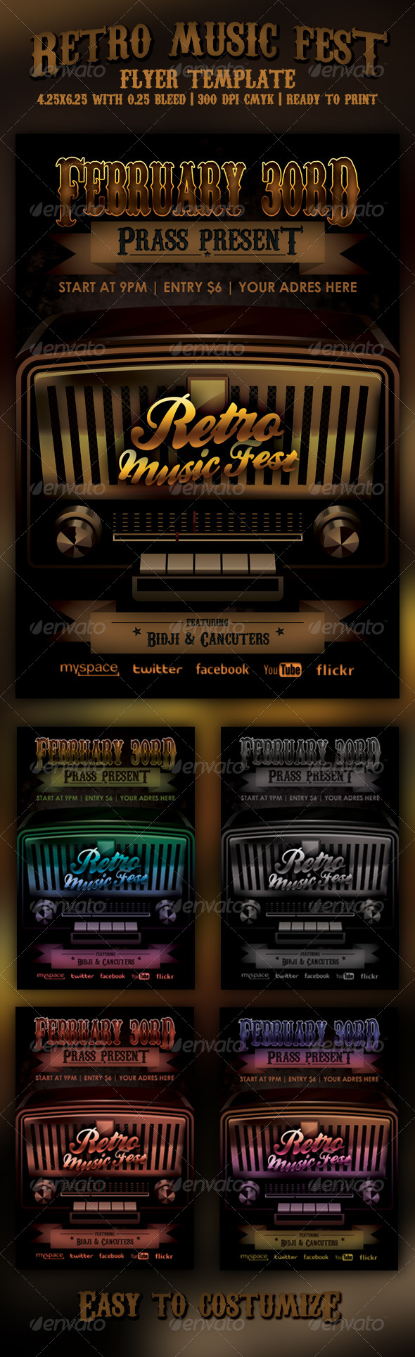 Retro Music Fest Flyer Template - Concerts Events