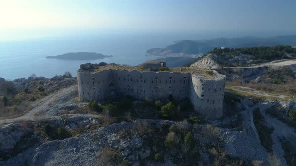 Aerial View of Kosmac Fortress Located on the Budva-Cetinje Road