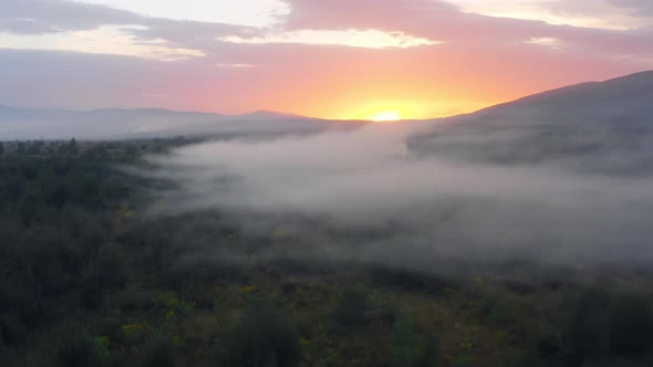 Fog Sun Mountains Field Smoke Dawn Sunset Summer alt