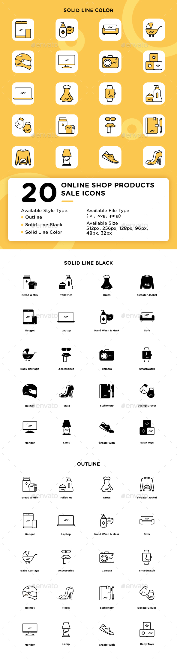 Online Shop Products Sale Icons Pack