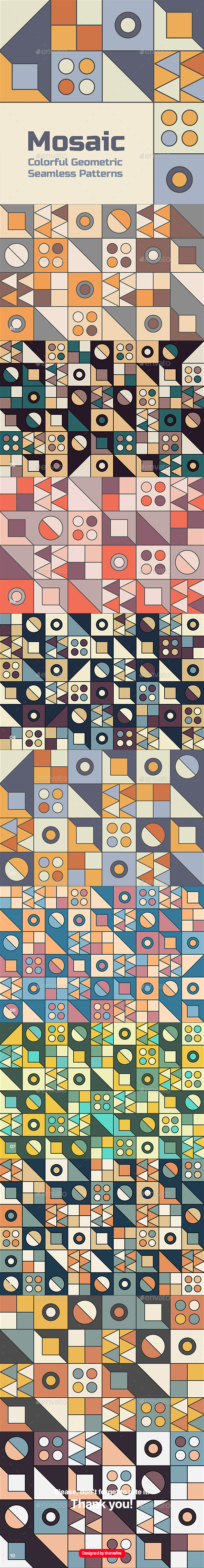 Colorful Geometric Mosaic Seamless Patterns