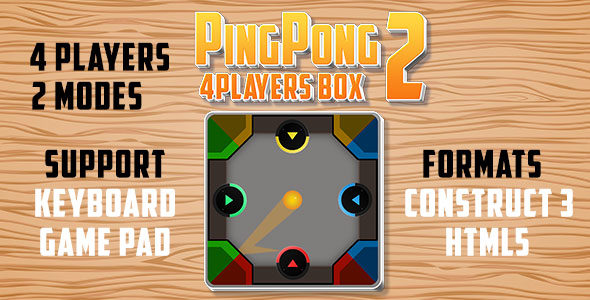 Ping Pong 4 Players Box 2 Game (Construct 3 | C3P | HTML5) Advanced Game