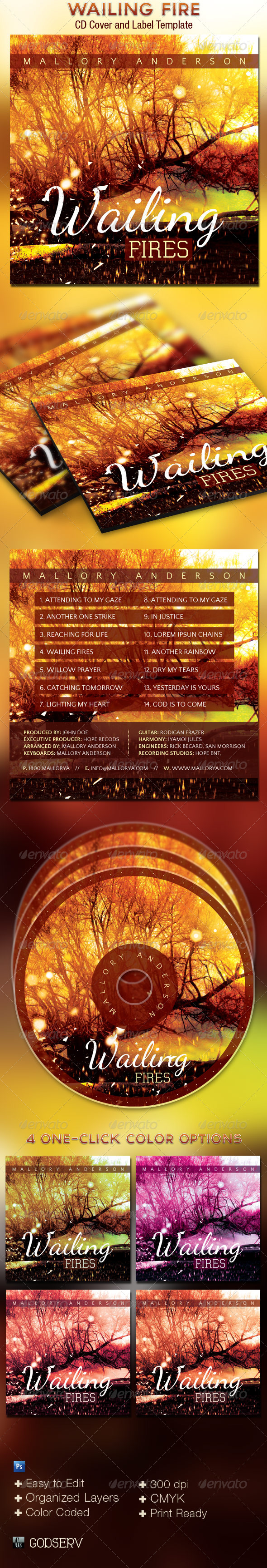 Wailing Fire CD Cover Art Template - CD & DVD Artwork Print Templates