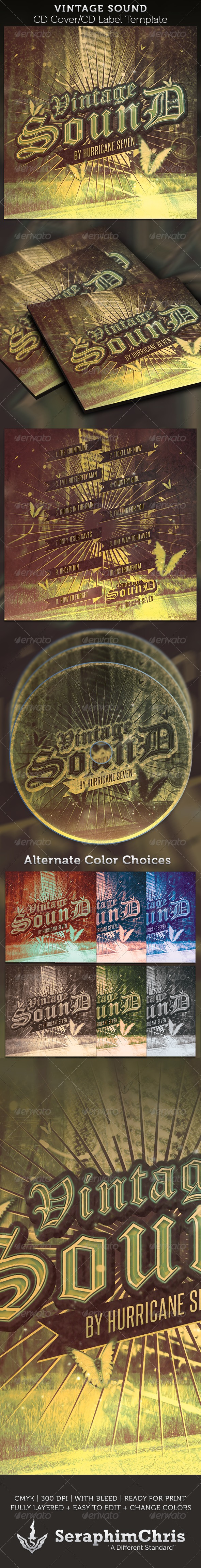 Vintage Sound CD Cover Artwork Template - CD & DVD Artwork Print Templates
