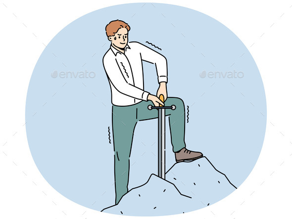 Motivated Businessman Extract Sword From Stone